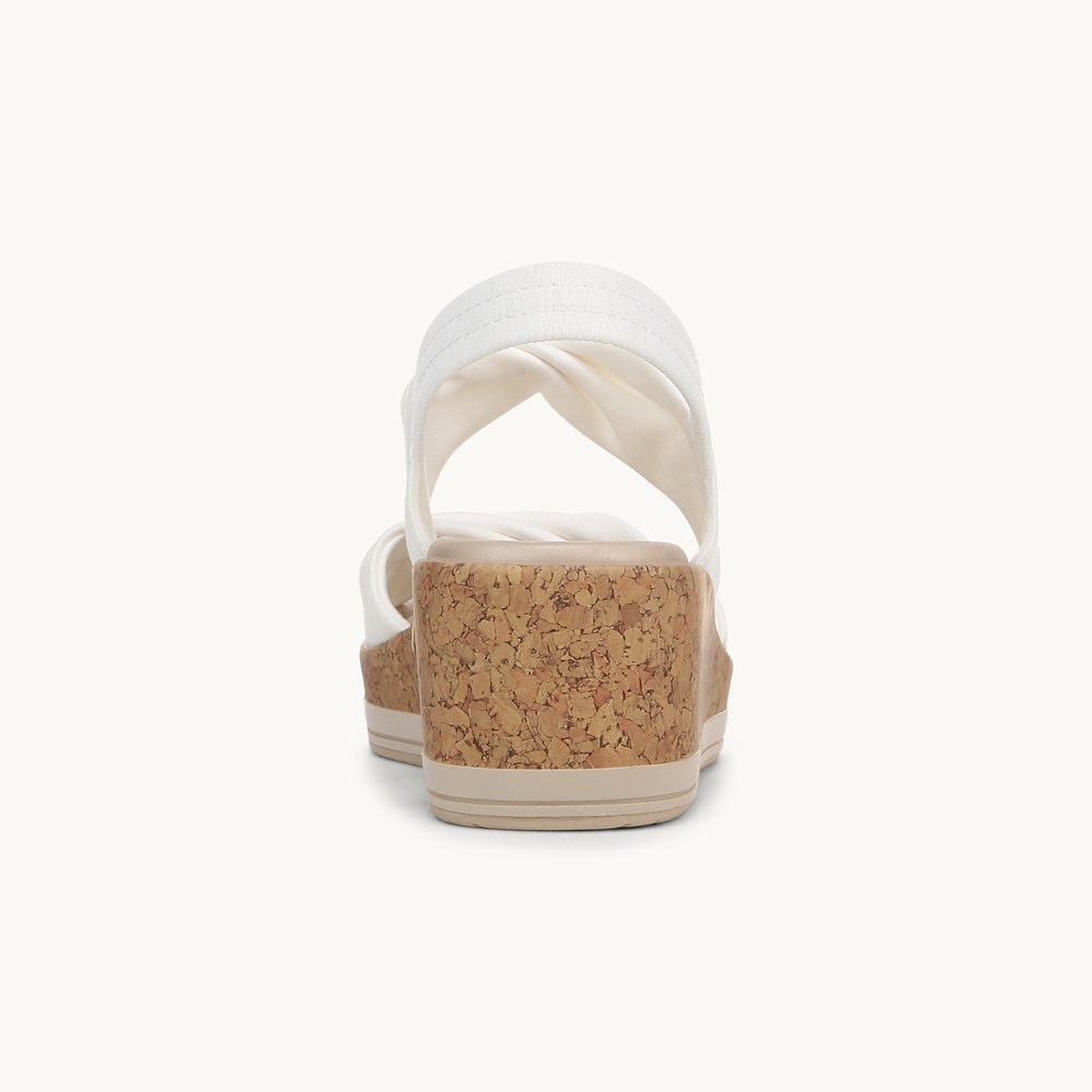 LifeStride Riley Slingback Wedge Sandal - Bright White Linen Fabric