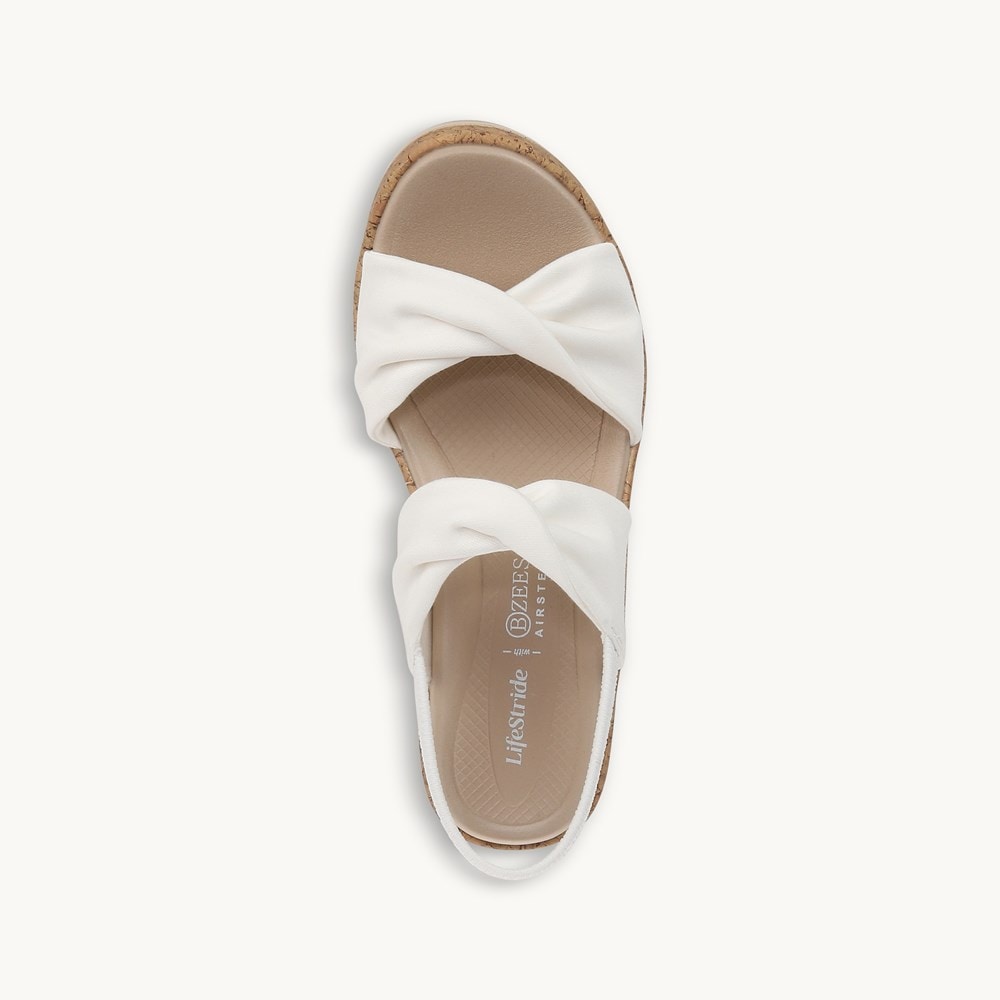 LifeStride Riley Slingback Wedge Sandal - Bright White Linen Fabric