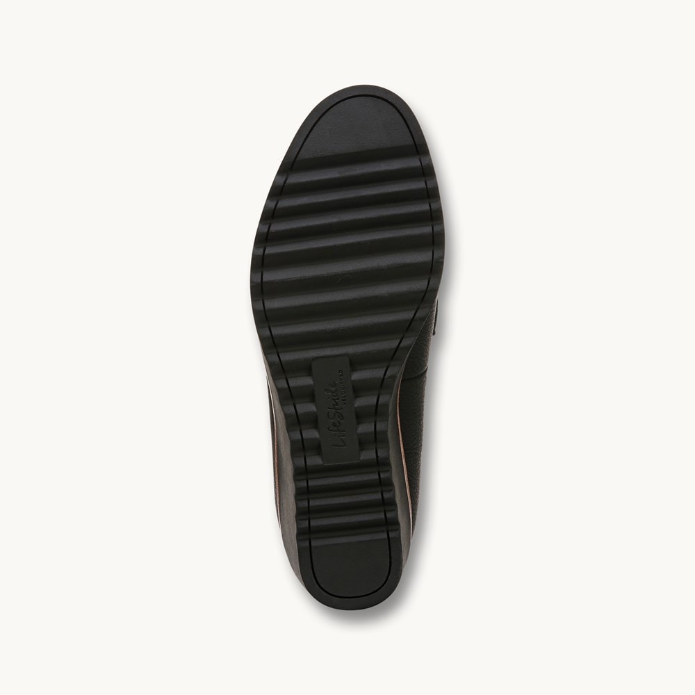 LifeStride Zed Wedge Loafer - Black Faux Leather