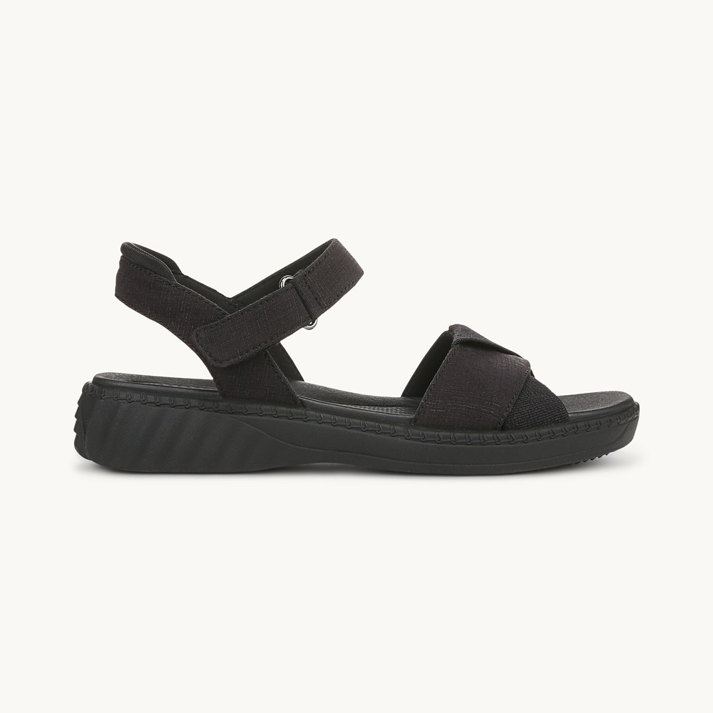 LifeStride Lane Strappy Sandal - Black Stretch Denim Fabric