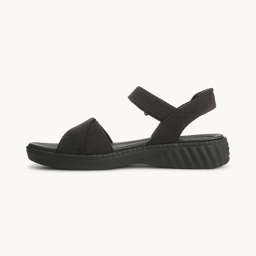 LifeStride Lane Strappy Sandal - Black Stretch Denim Fabric