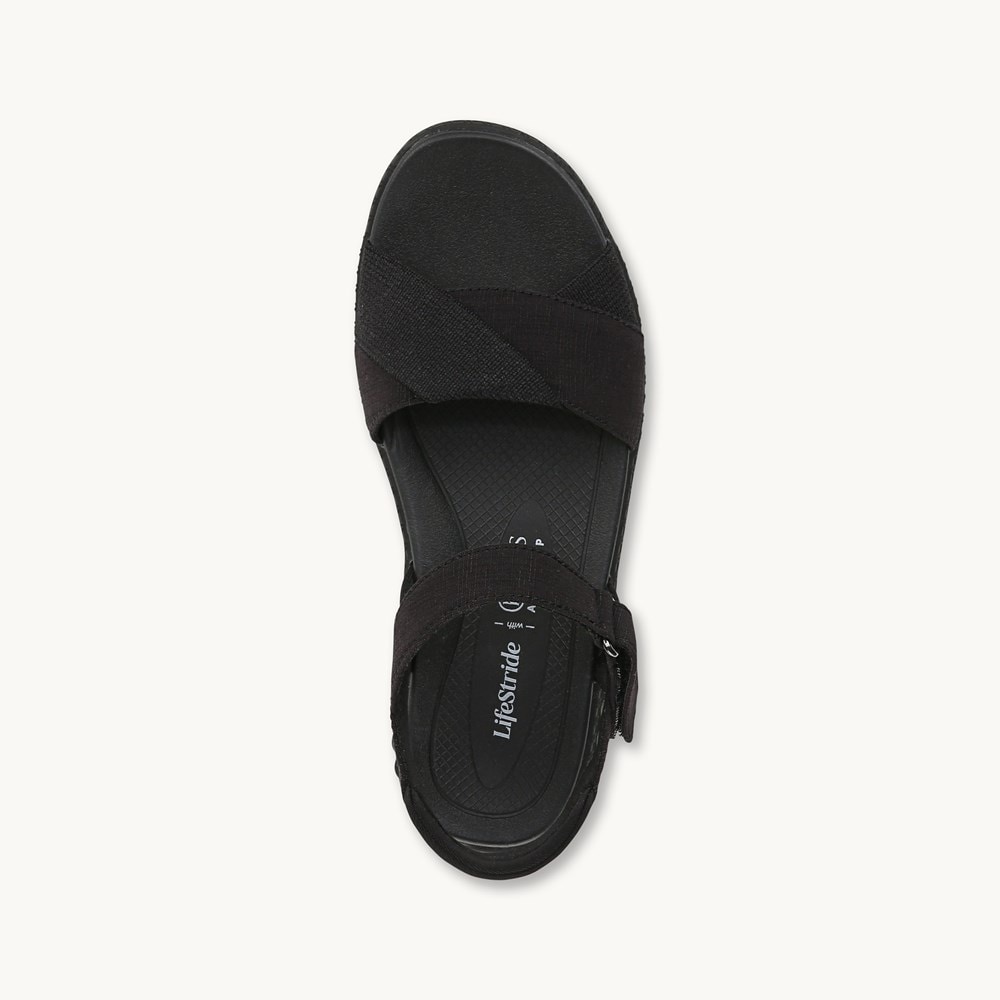 LifeStride Lane Strappy Sandal - Black Stretch Denim Fabric