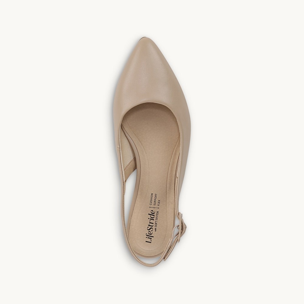 LifeStride Percy Slingback Flat - Taupe Faux Leather