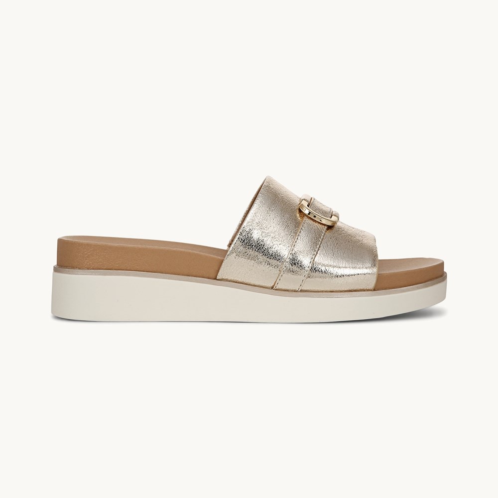 LifeStride Genevieve Flat Sandal - Platino Gold Faux Leather