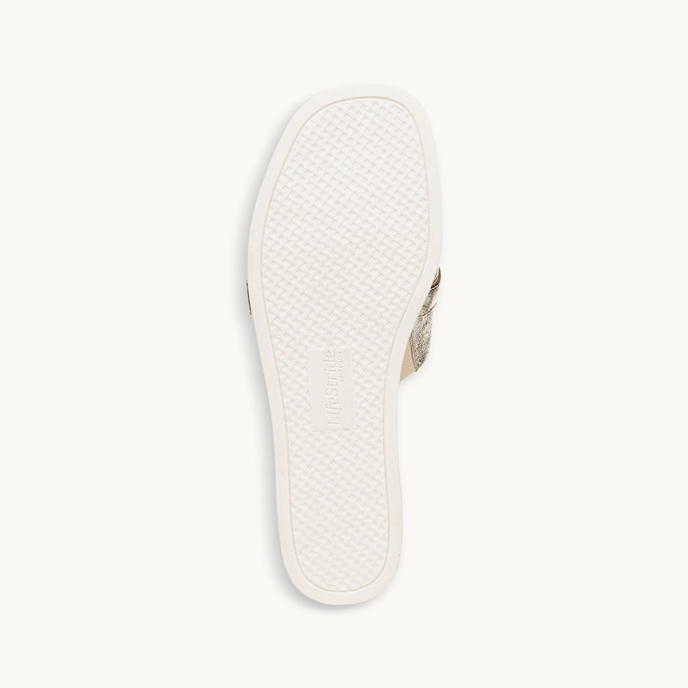 LifeStride Genevieve Flat Sandal - Platino Gold Faux Leather