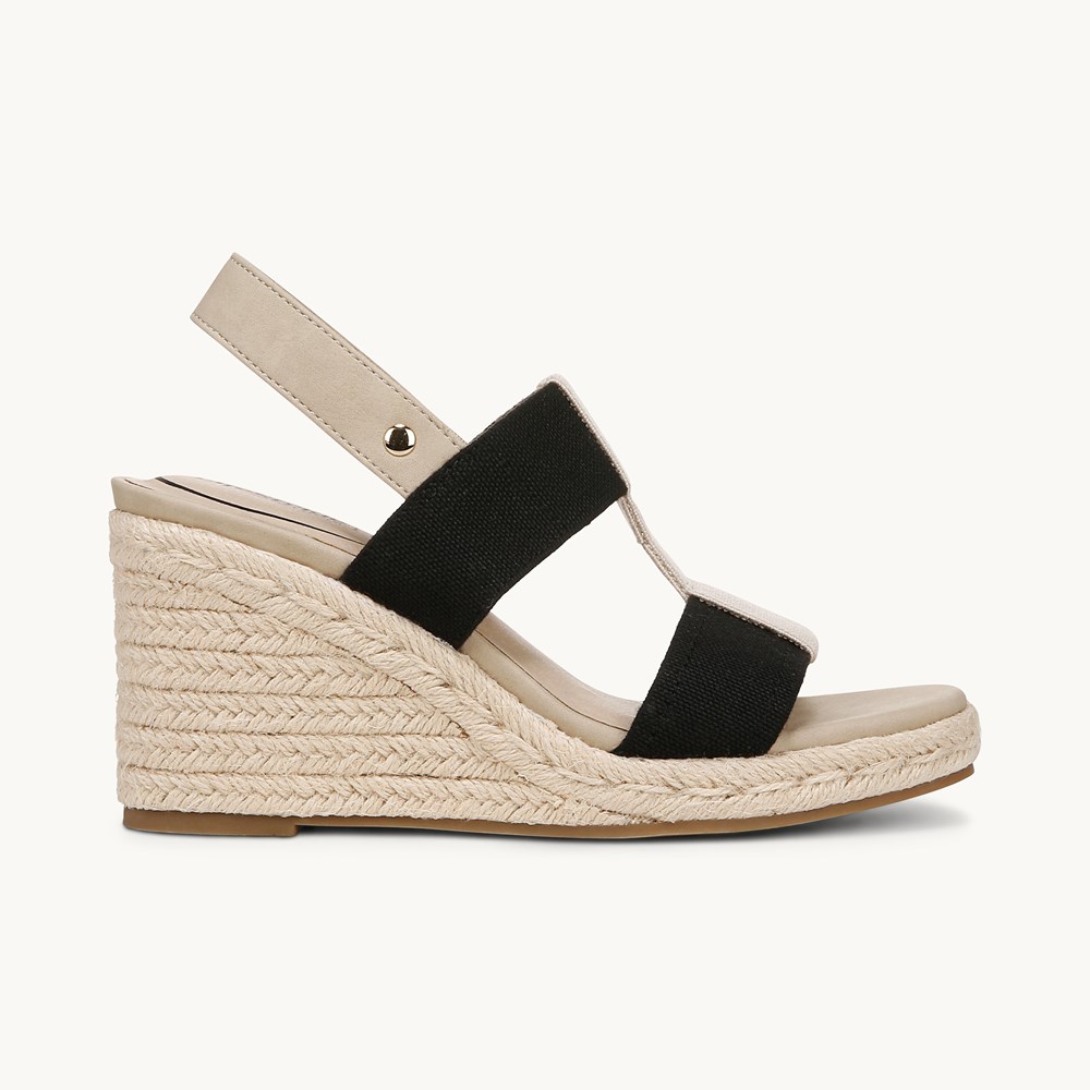 LifeStride Tallulah Espadrille Wedge Sandal - Black/Natural Faux Leather