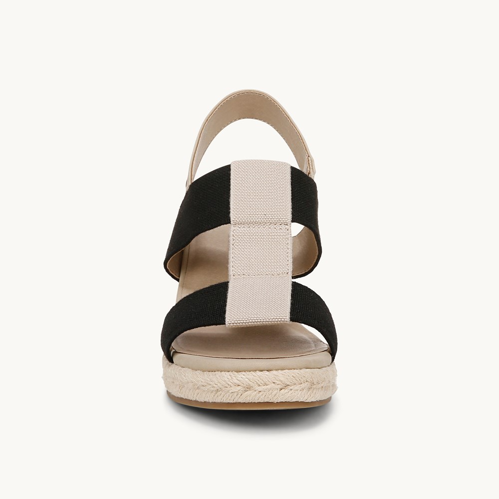 LifeStride Tallulah Espadrille Wedge Sandal - Black/Natural Faux Leather