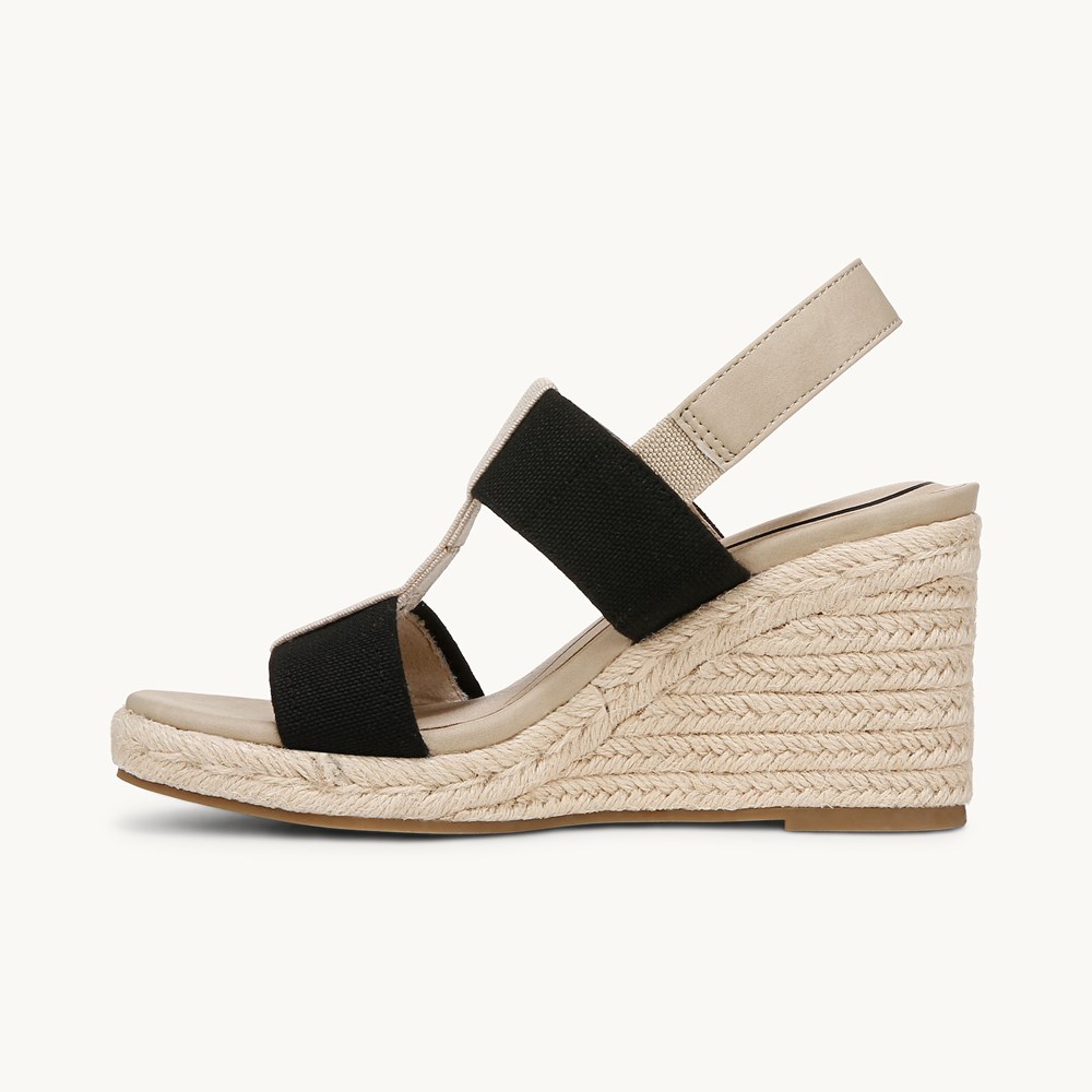 LifeStride Tallulah Espadrille Wedge Sandal - Black/Natural Faux Leather