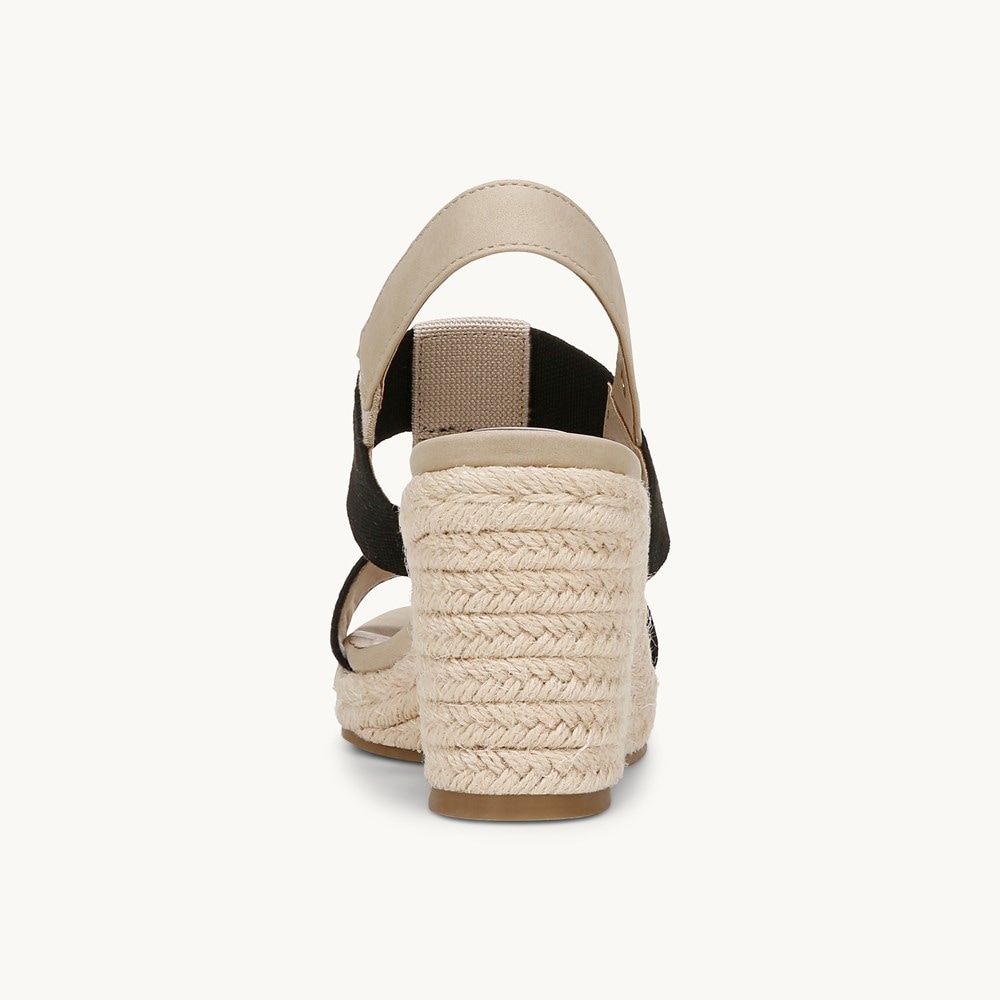 LifeStride Tallulah Espadrille Wedge Sandal - Black/Natural Faux Leather