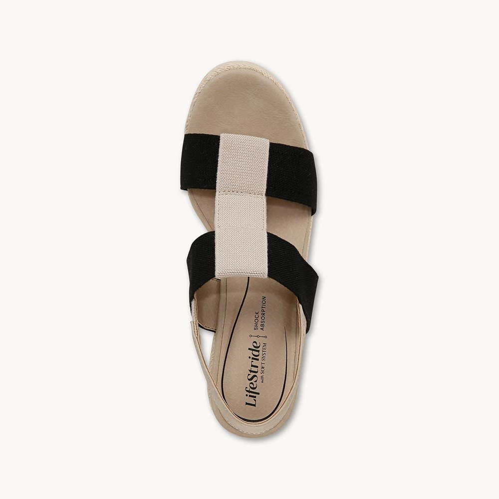 LifeStride Tallulah Espadrille Wedge Sandal - Black/Natural Faux Leather