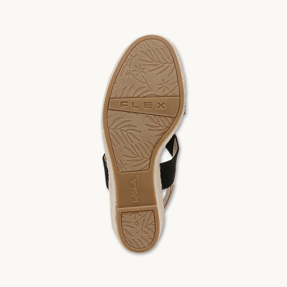 LifeStride Tallulah Espadrille Wedge Sandal - Black/Natural Faux Leather