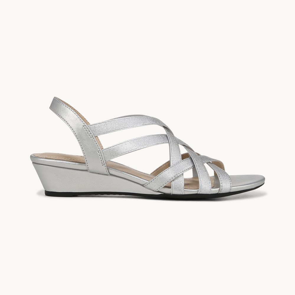 LifeStride Yung Strappy Wedge Sandal - Silver Faux Leather