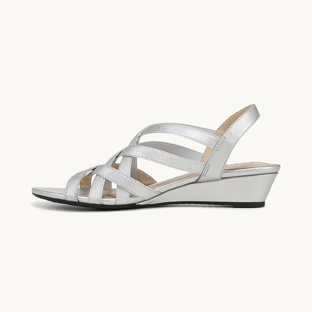LifeStride Yung Strappy Wedge Sandal - Silver Faux Leather