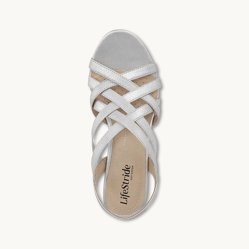 LifeStride Yung Strappy Wedge Sandal - Silver Faux Leather