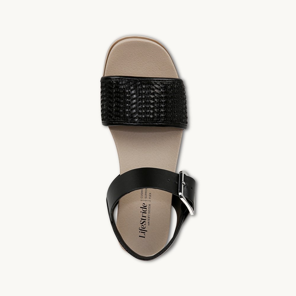 LifeStride Gillian 2 Strappy Sandal - Black Faux Leather