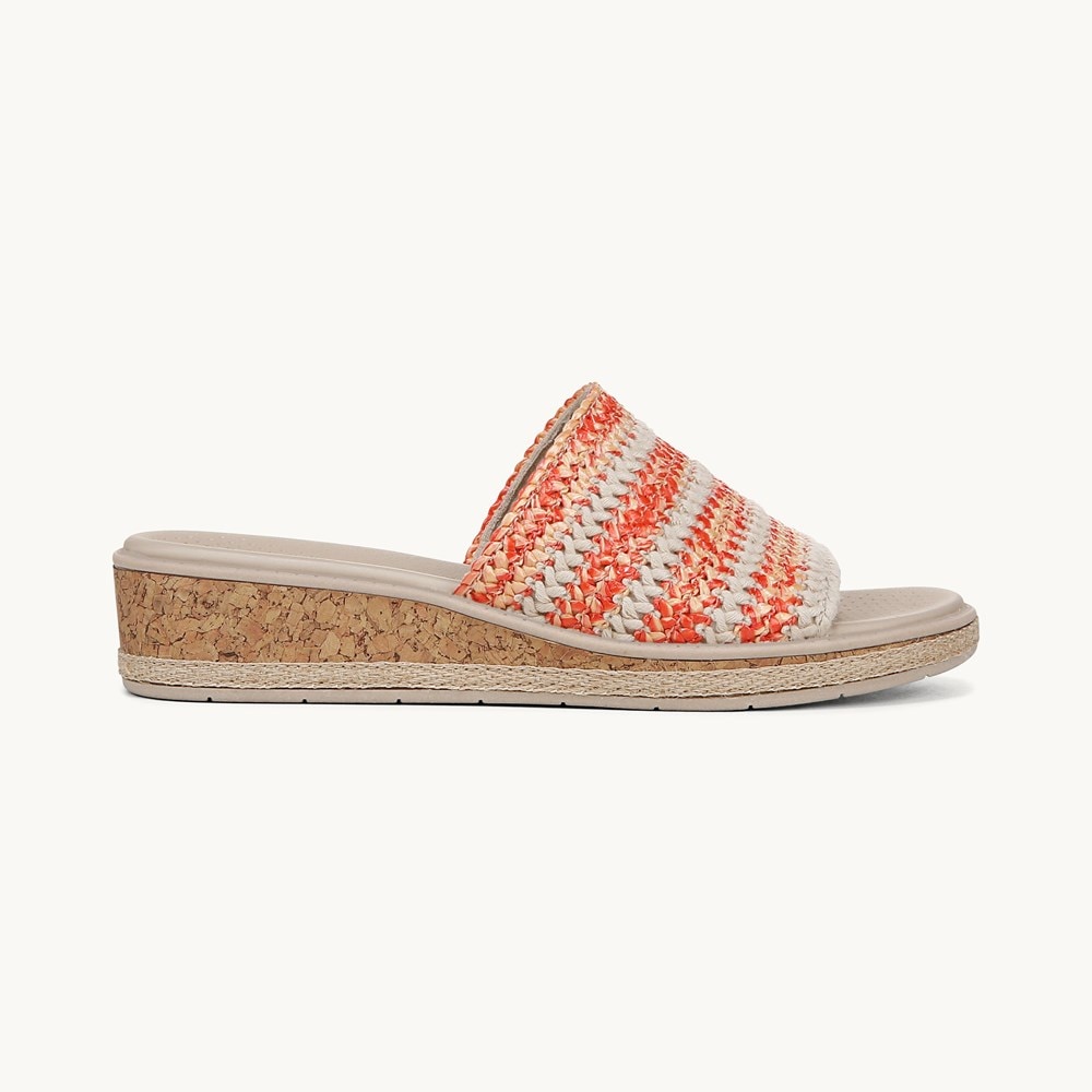 LifeStride Breezy Wedge Sandal - Coral Raffia Fabric