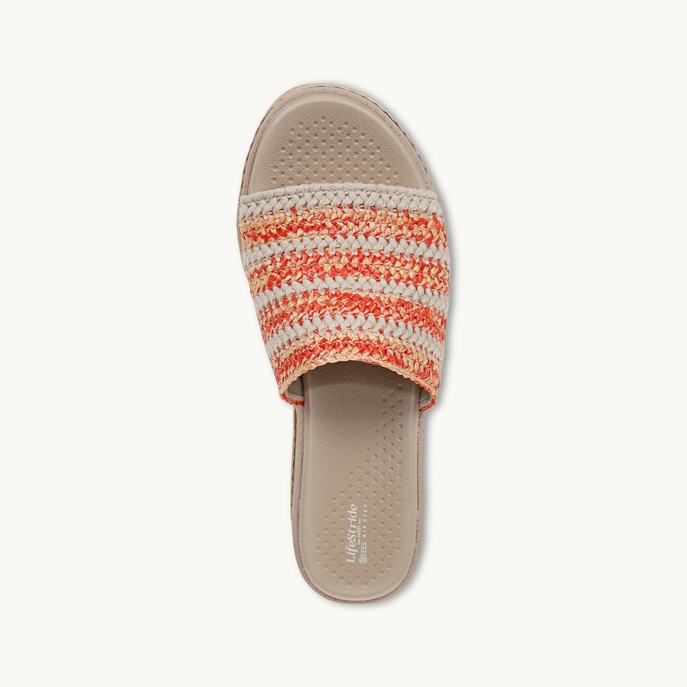 LifeStride Breezy Wedge Sandal - Coral Raffia Fabric