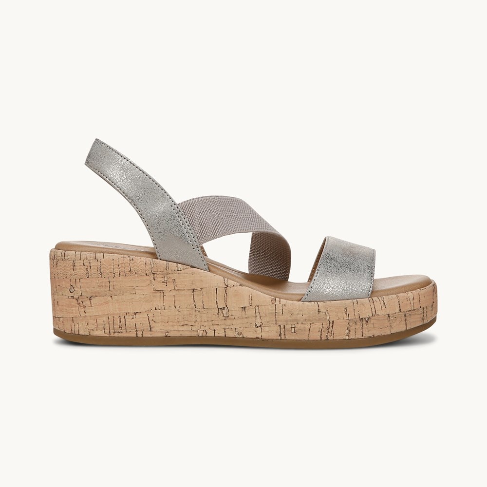 LifeStride Odette Strappy Wedge Sandal - Metallic/Taupe Faux Leather