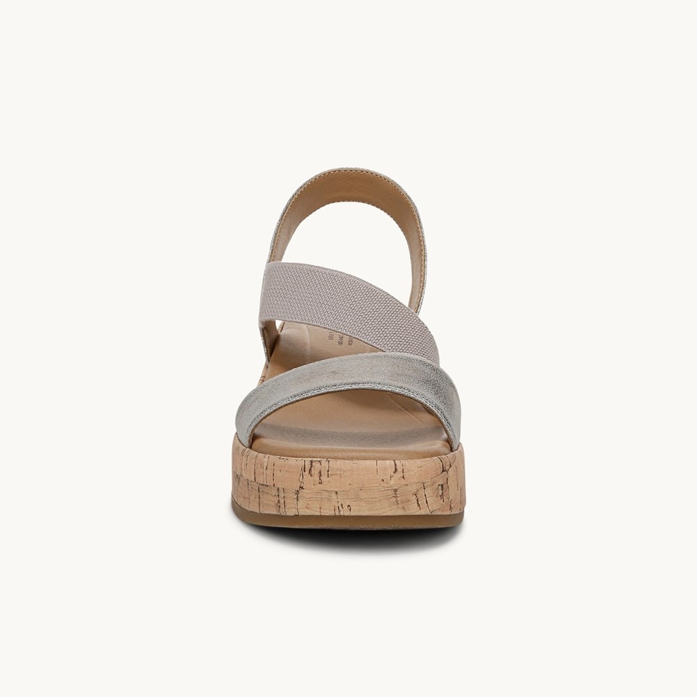 LifeStride Odette Strappy Wedge Sandal - Metallic/Taupe Faux Leather