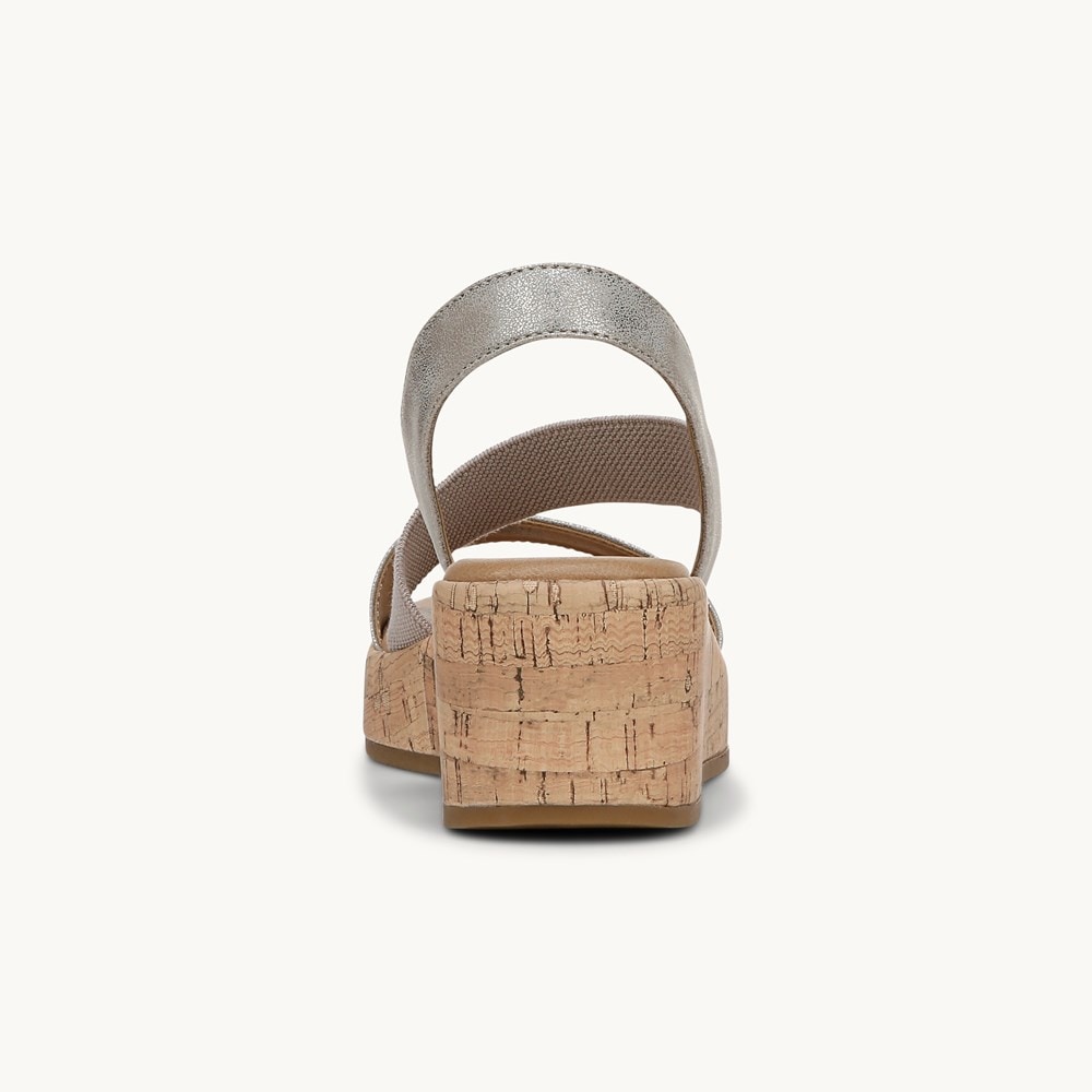 LifeStride Odette Strappy Wedge Sandal - Metallic/Taupe Faux Leather