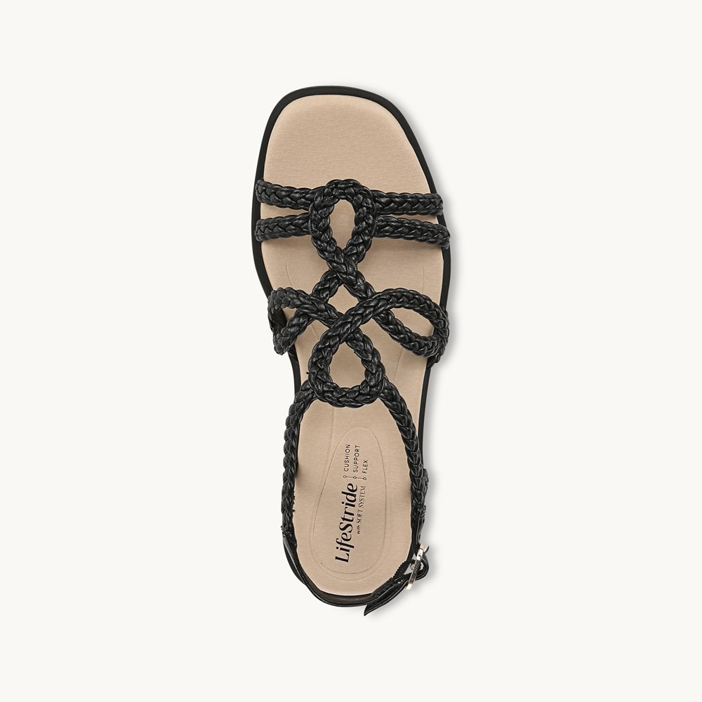 LifeStride Reagan Strappy Sandal - Black Faux Leather