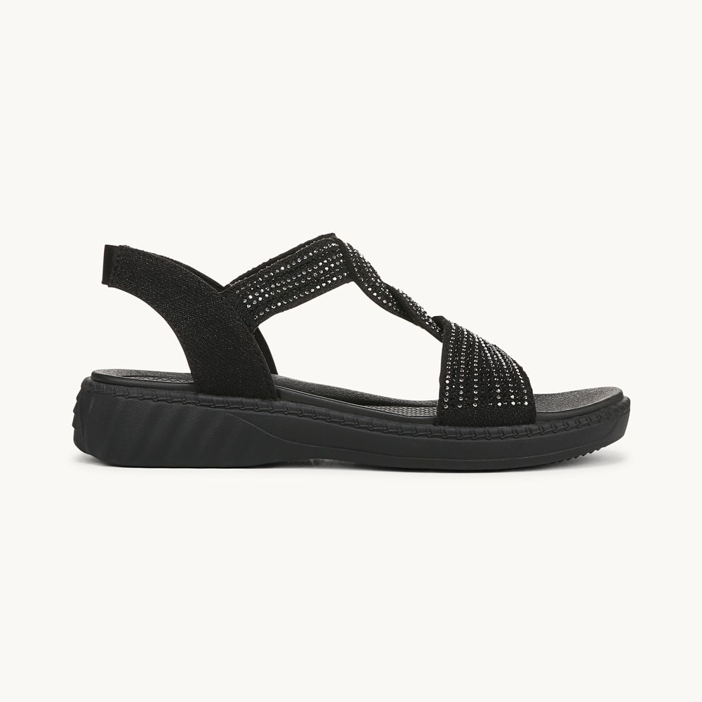 LifeStride Lilly Bright Strappy Sandal - Black Stretch Fabric