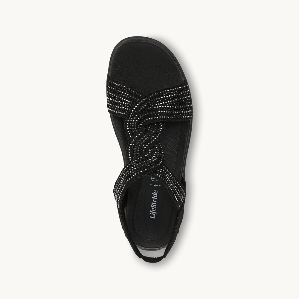 LifeStride Lilly Bright Strappy Sandal - Black Stretch Fabric