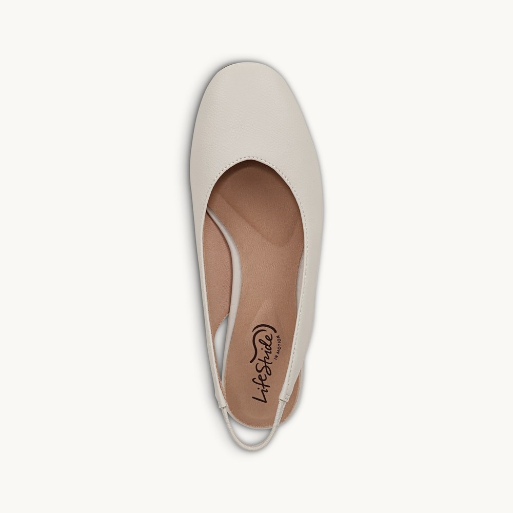 LifeStride Claire Slingback Flat - Bone White Faux Leather