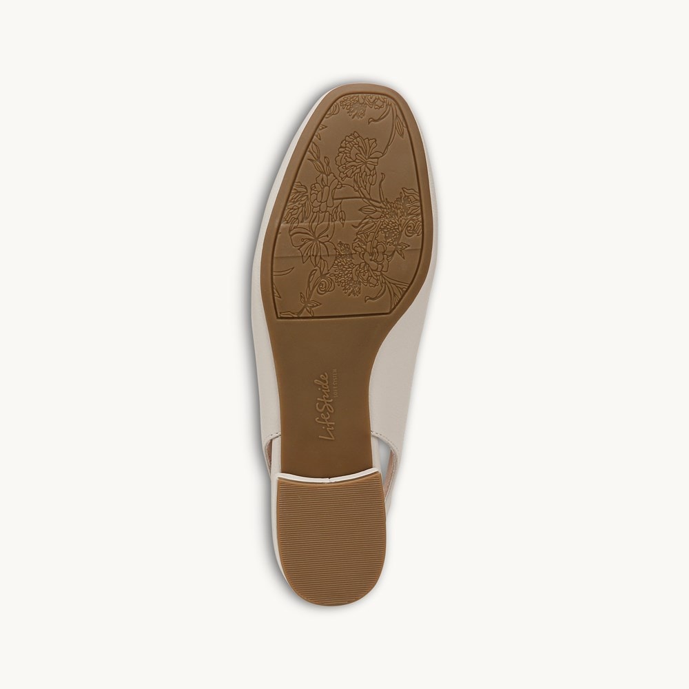 LifeStride Claire Slingback Flat - Bone White Faux Leather