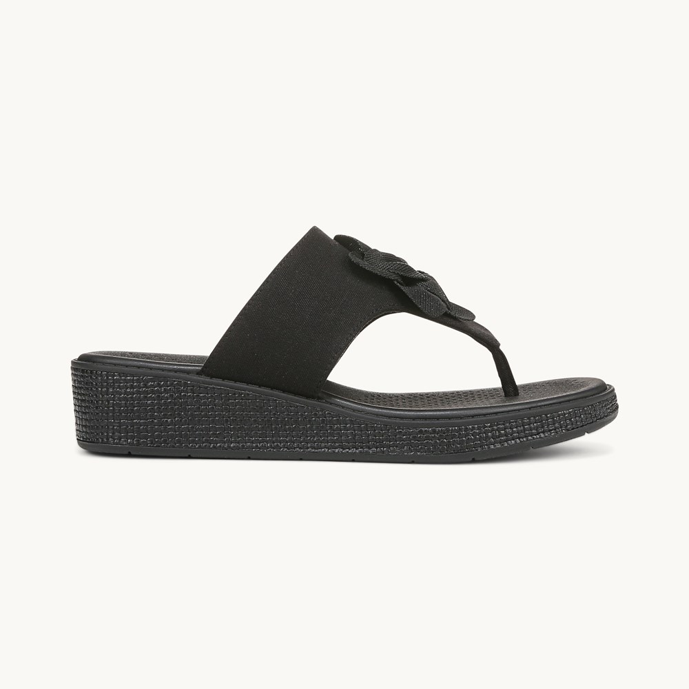 LifeStride Bloom Wedge Sandal - Black Stretch Linen Fabric