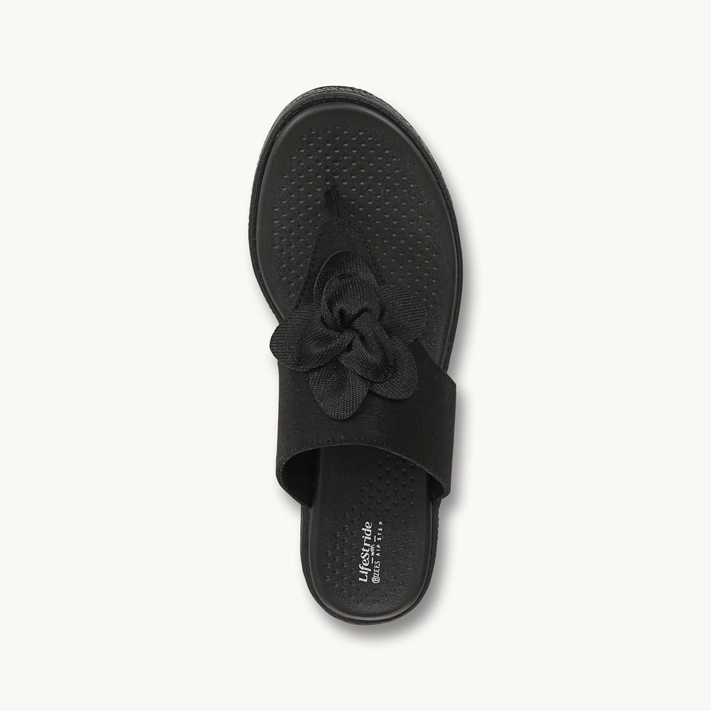 LifeStride Bloom Wedge Sandal - Black Stretch Linen Fabric