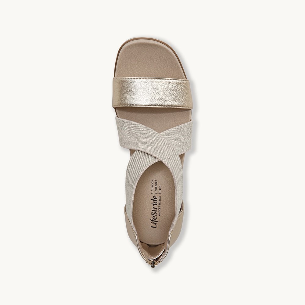 LifeStride Giselle Strappy Sandal - Gold Faux Leather