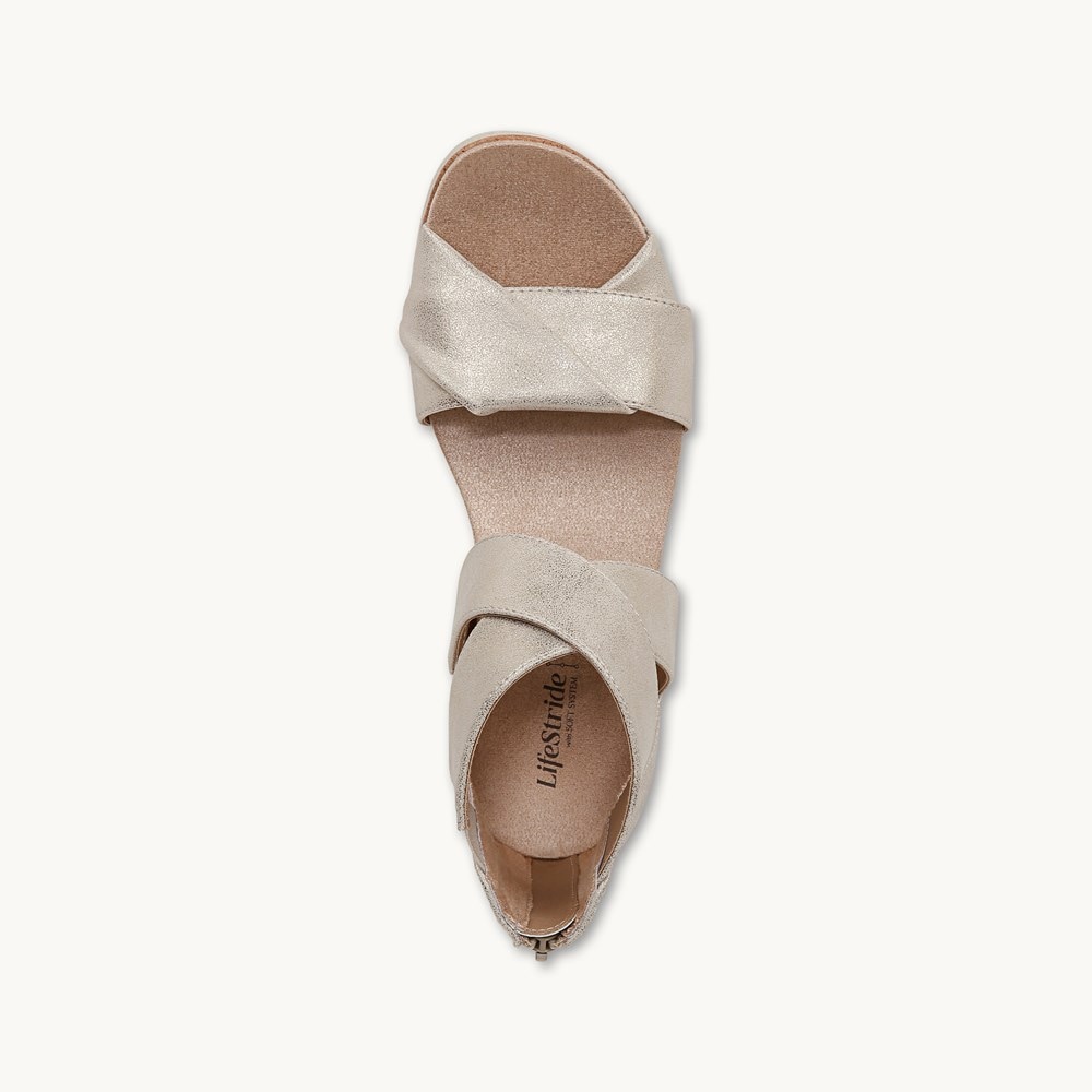 LifeStride Zoom Gladiator Sandal - Platino Gold Faux Leather