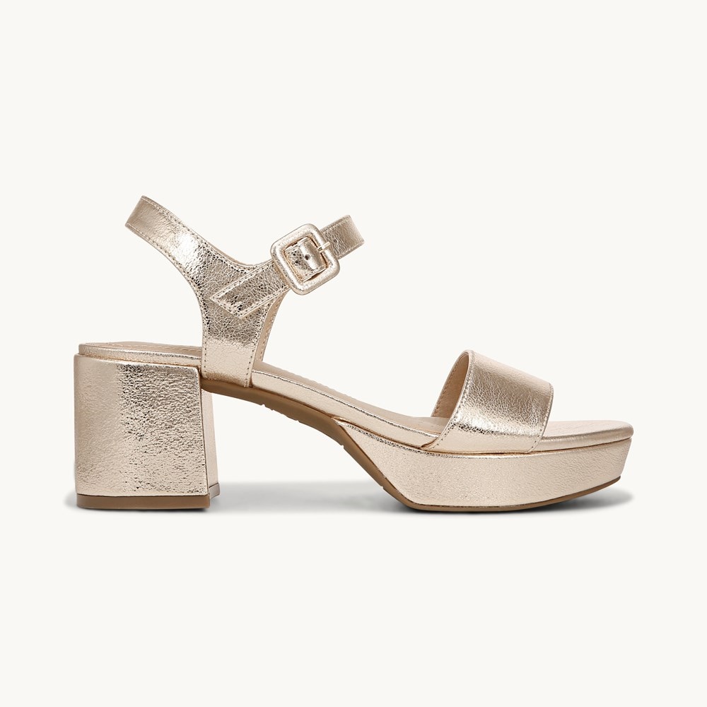 LifeStride Rhythmn Block Heel Sandal - Platino Gold Faux Leather