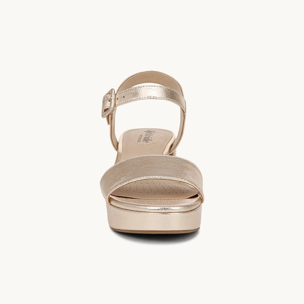 LifeStride Rhythmn Block Heel Sandal - Platino Gold Faux Leather