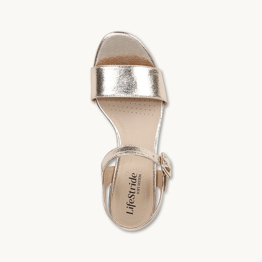 LifeStride Rhythmn Block Heel Sandal - Platino Gold Faux Leather