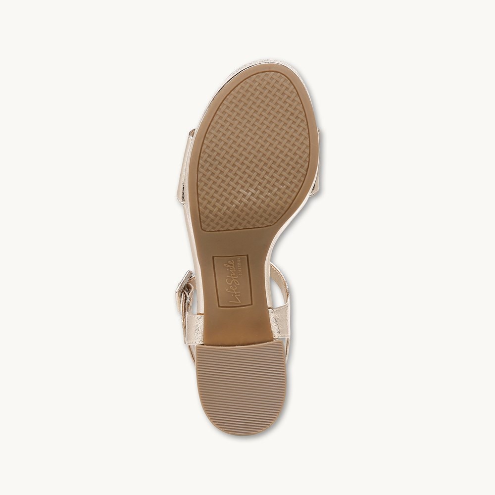 LifeStride Rhythmn Block Heel Sandal - Platino Gold Faux Leather