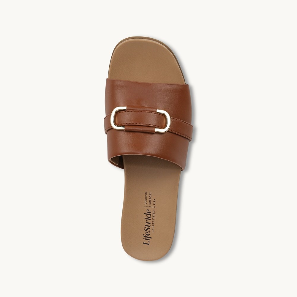 LifeStride Genevieve Flat Sandal - Tan Faux Leather