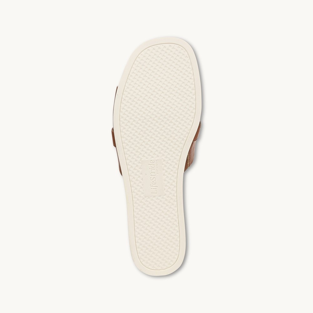 LifeStride Genevieve Flat Sandal - Tan Faux Leather