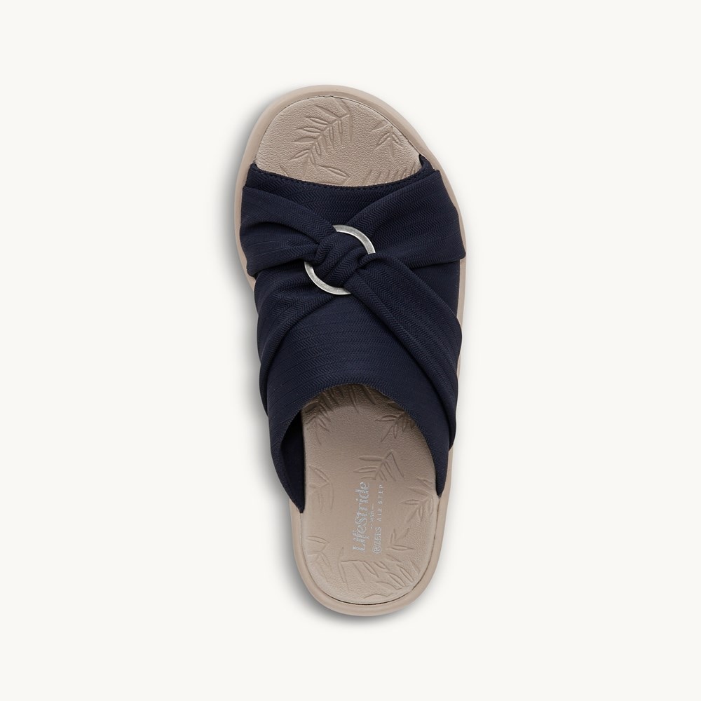 LifeStride Serenade Slide Wedge Sandal - Navy Blazer Fabric