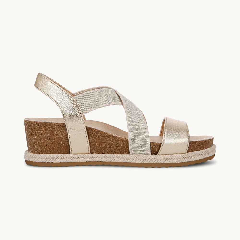 LifeStride Breeze Strappy Wedge Sandal - Gold Fabric
