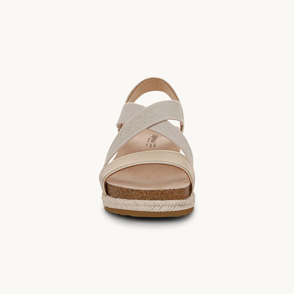 LifeStride Breeze Strappy Wedge Sandal - Gold Fabric