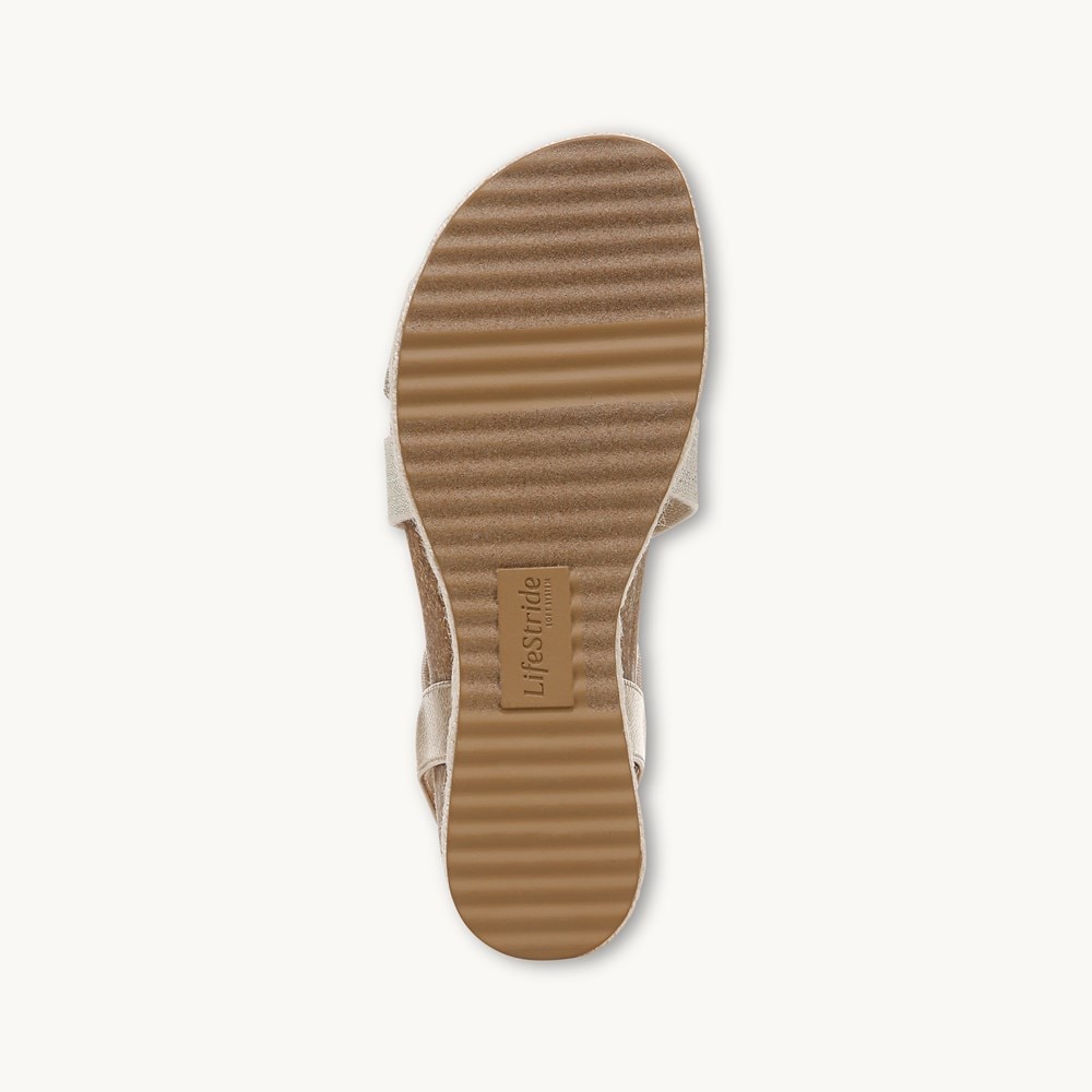 LifeStride Breeze Strappy Wedge Sandal - Gold Fabric