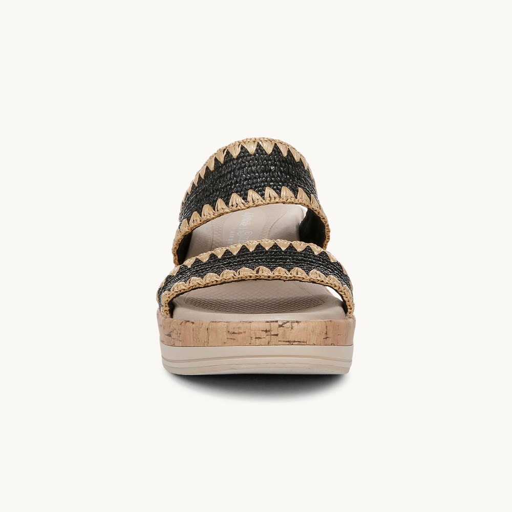 LifeStride Resort Wedge Sandal - Black Stretch Raffia Fabric