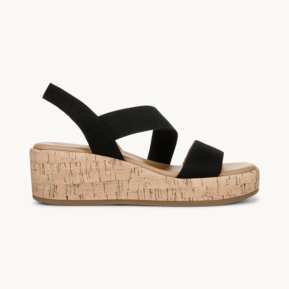 LifeStride Odette Strappy Wedge Sandal - Black Fabric
