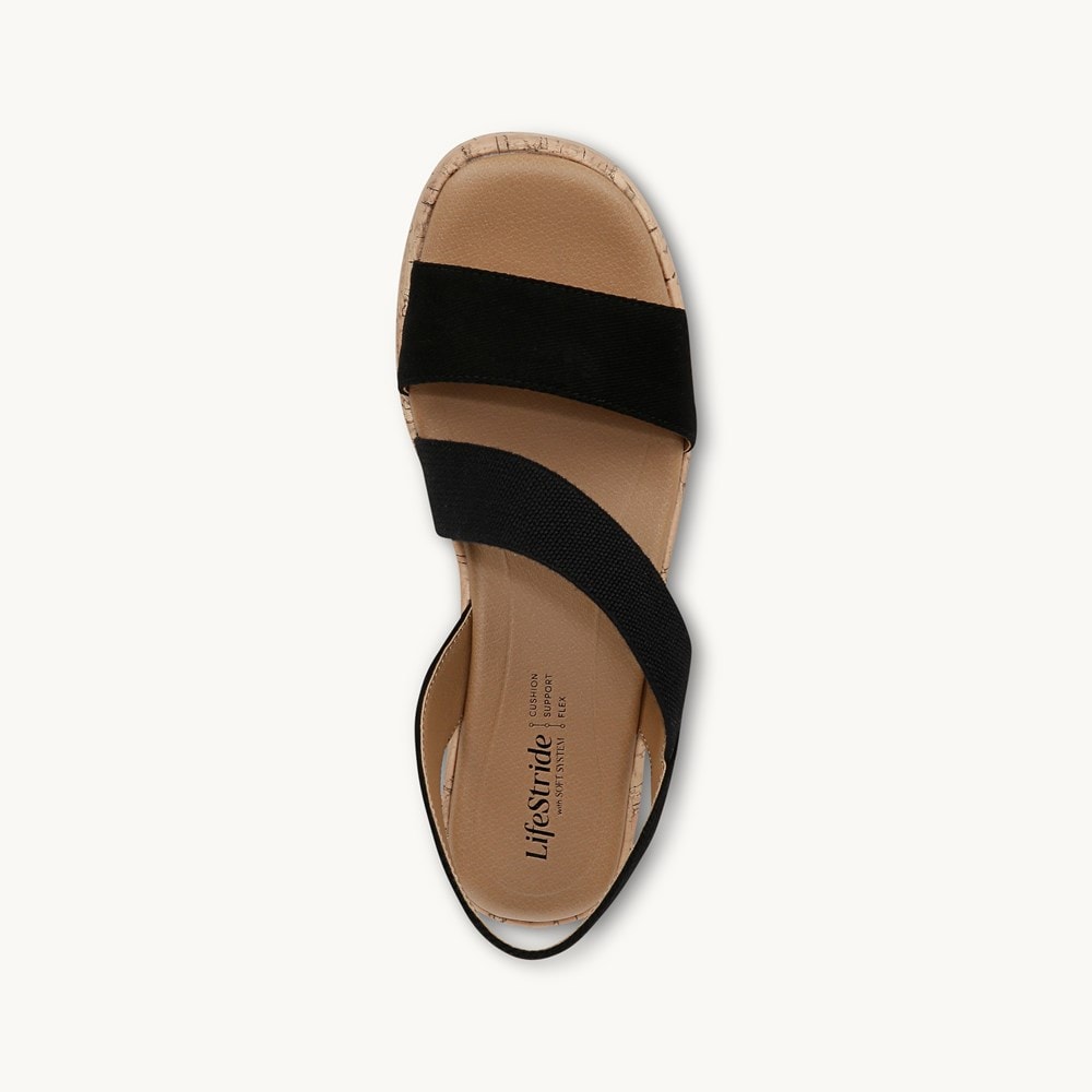 LifeStride Odette Strappy Wedge Sandal - Black Fabric
