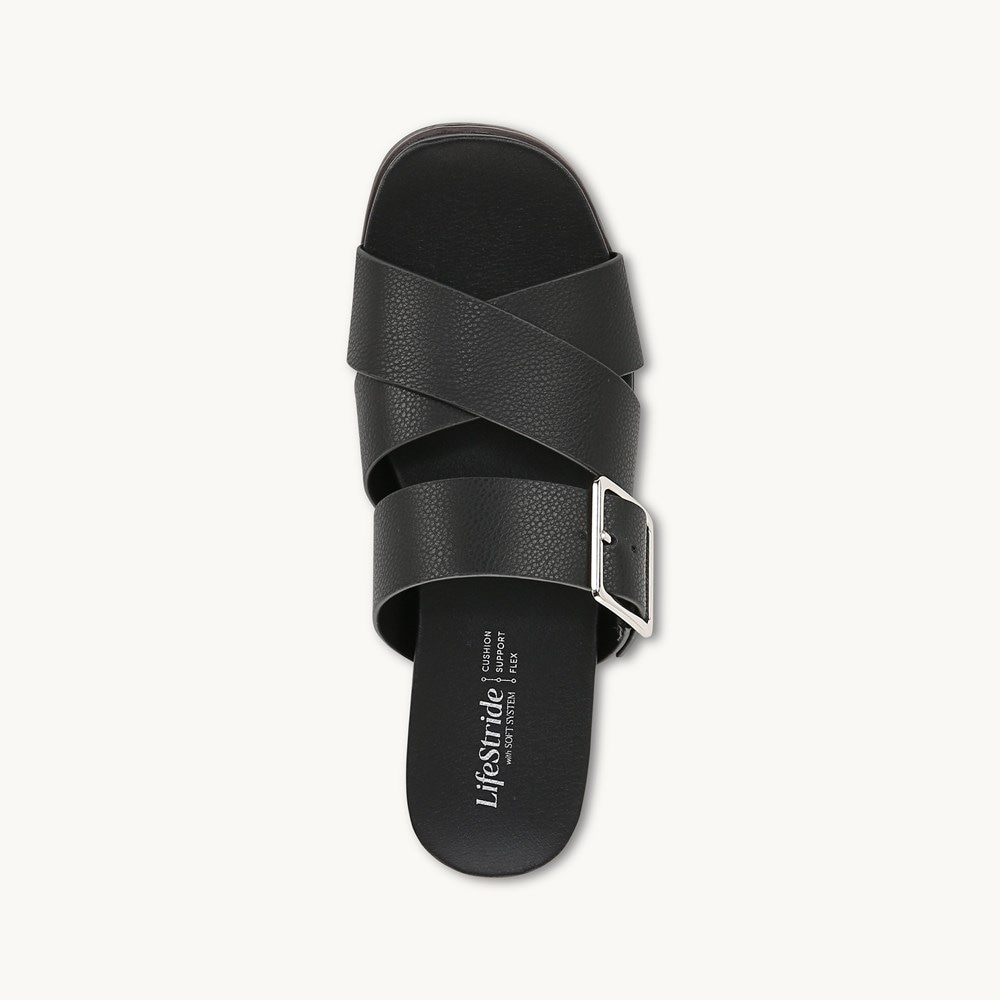 LifeStride Getaway Sandal - Black Faux Leather