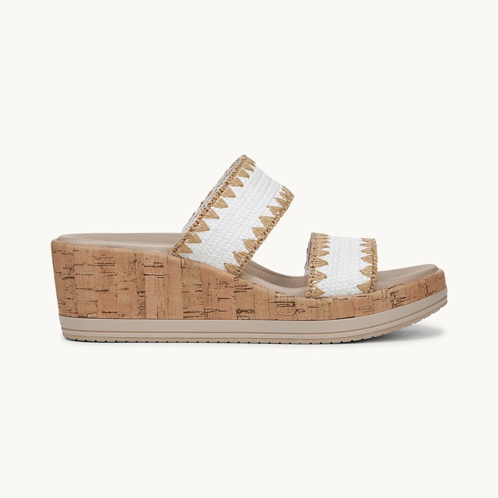 LifeStride Resort Wedge Sandal - White Stretch Raffia Fabric