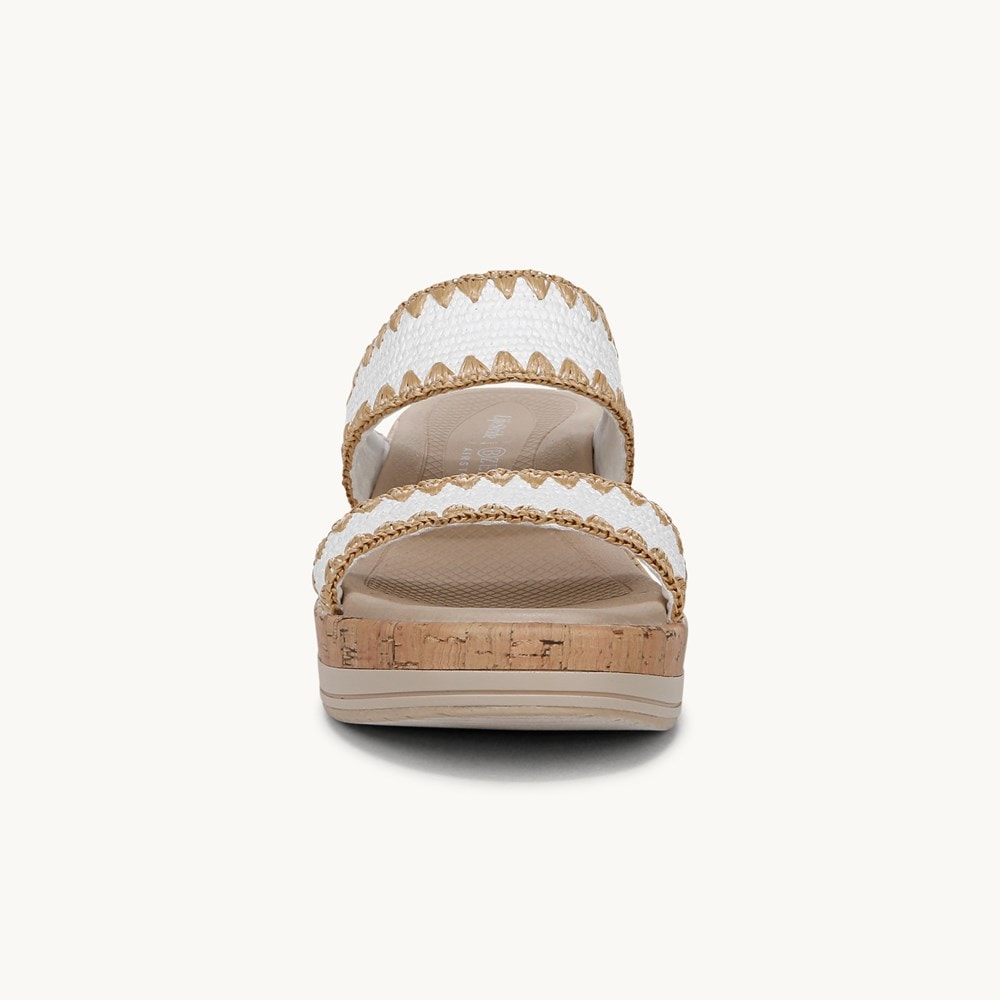 LifeStride Resort Wedge Sandal - White Stretch Raffia Fabric