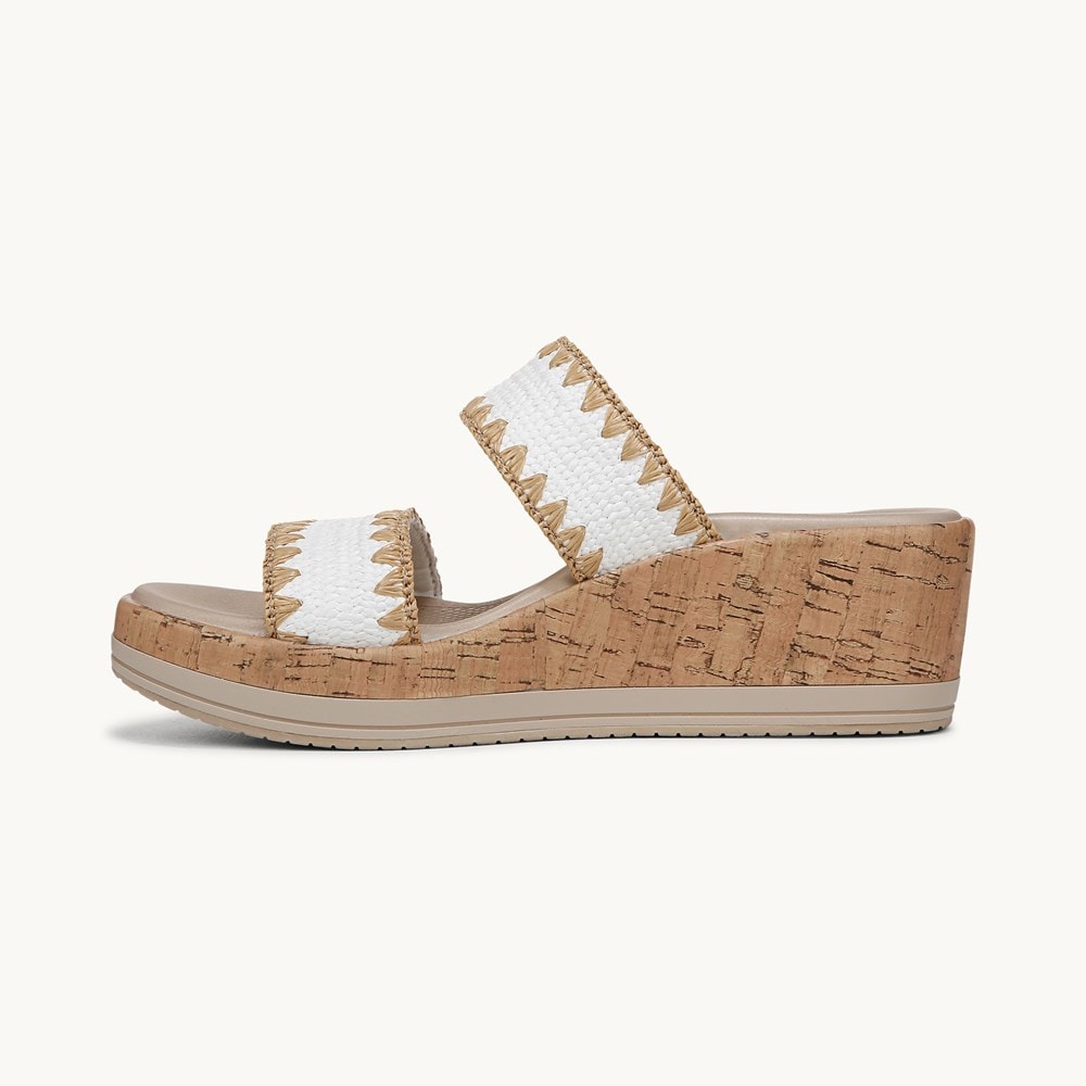 LifeStride Resort Wedge Sandal - White Stretch Raffia Fabric